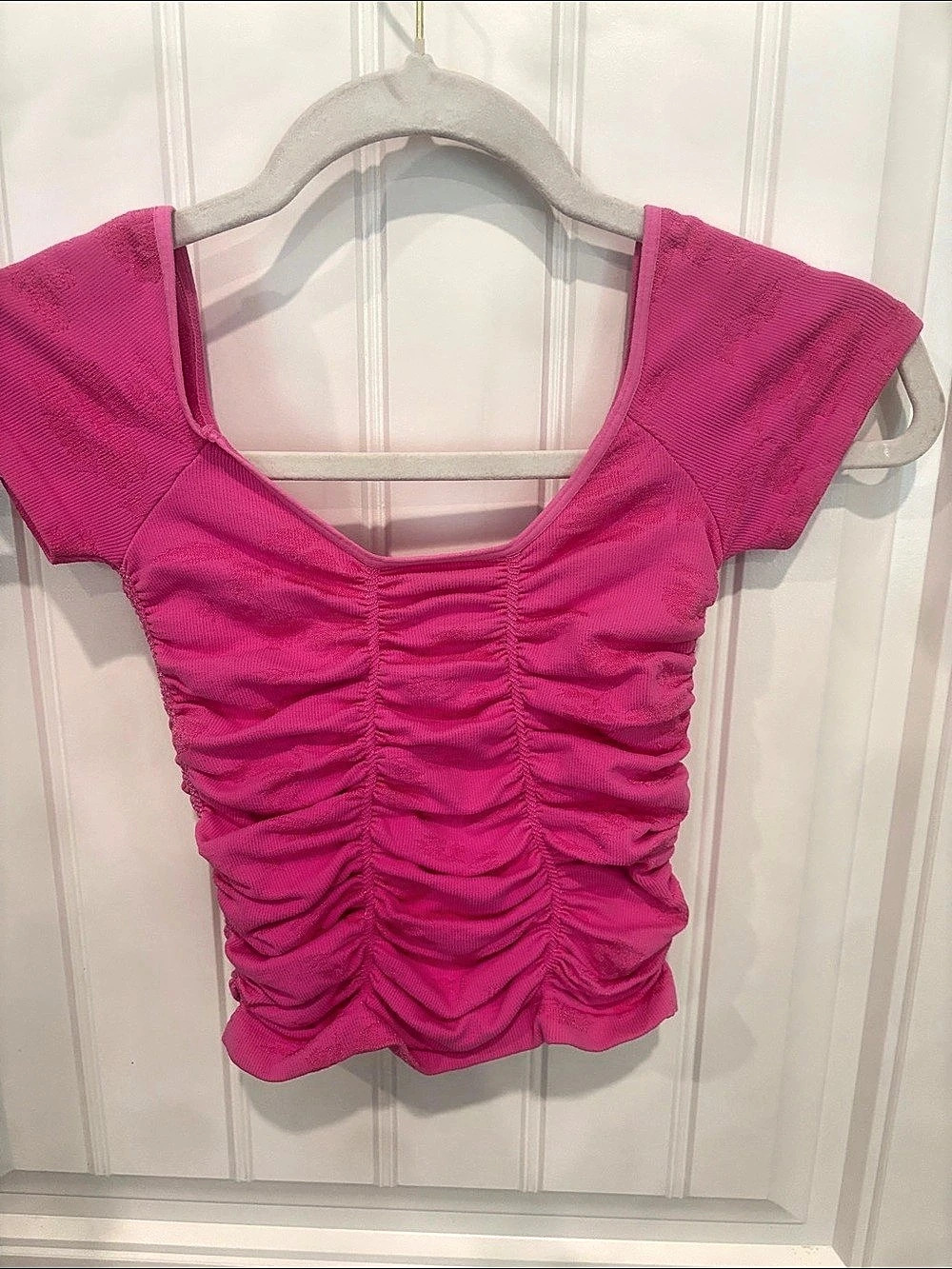 Ultimately Ruched Short Sleeve Top in Pink Like New